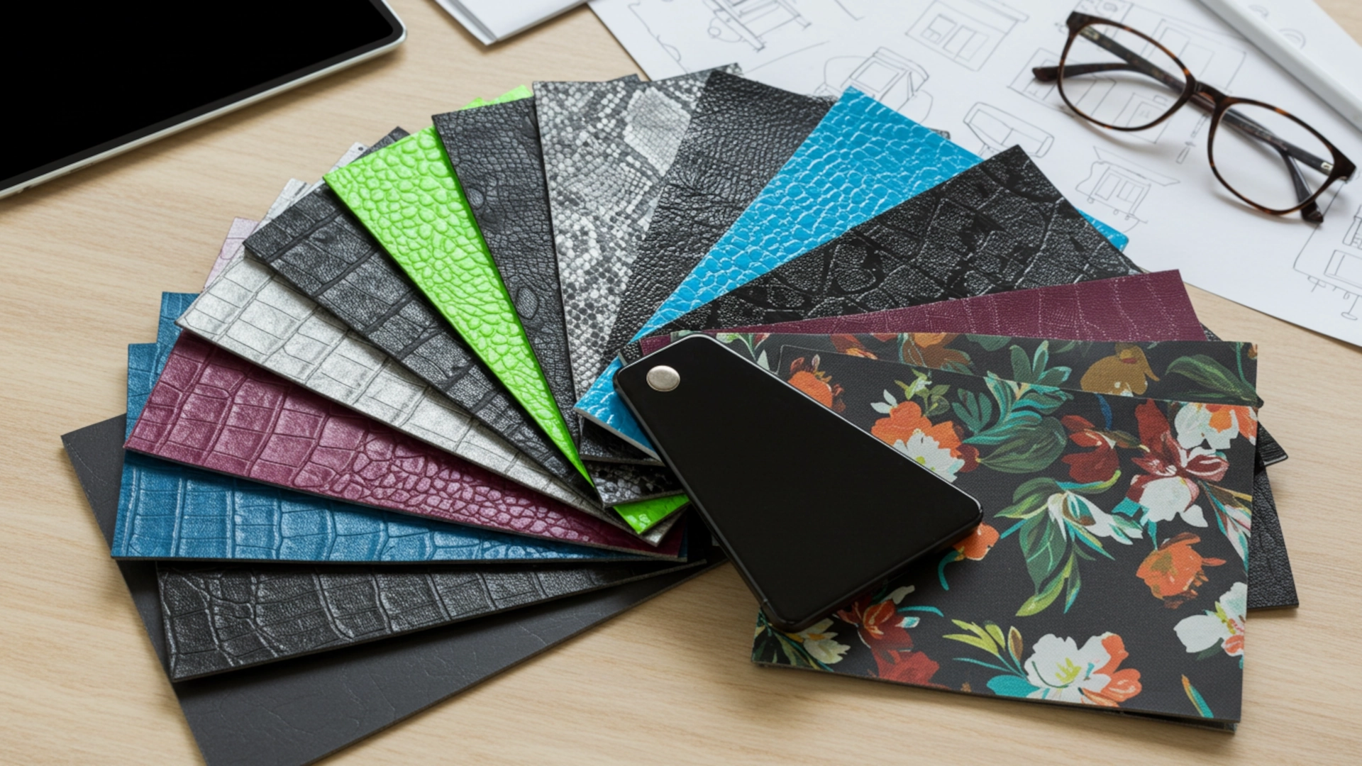 Paleta com diferentes tipos de laminados sintéticos